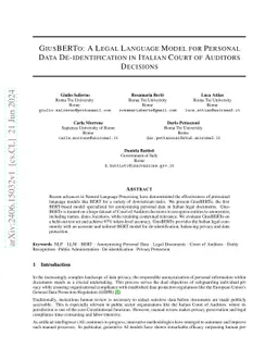 GiusBERTo: A Legal Language Model for Personal Data De-identification in
  Italian Court of Auditors Decisions