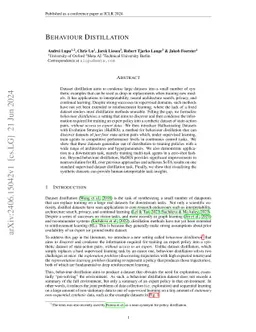 Behaviour Distillation