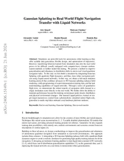 Gaussian Splatting to Real World Flight Navigation Transfer with Liquid
  Networks