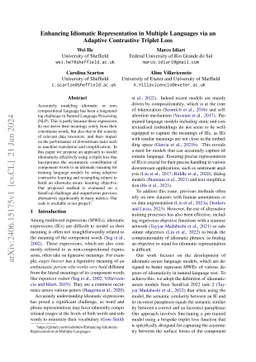 Enhancing Idiomatic Representation in Multiple Languages via an Adaptive
  Contrastive Triplet Loss