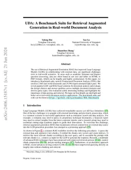 UDA: A Benchmark Suite for Retrieval Augmented Generation in Real-world
  Document Analysis