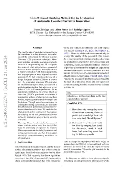 A LLM-Based Ranking Method for the Evaluation of Automatic
  Counter-Narrative Generation