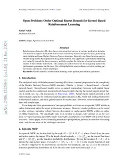 Open Problem: Order Optimal Regret Bounds for Kernel-Based Reinforcement
  Learning