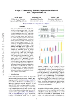 LongRAG: Enhancing Retrieval-Augmented Generation with Long-context LLMs