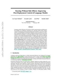Steering Without Side Effects: Improving Post-Deployment Control of
  Language Models