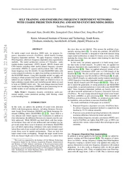 Self Training and Ensembling Frequency Dependent Networks with Coarse
  Prediction Pooling and Sound Event Bounding Boxes