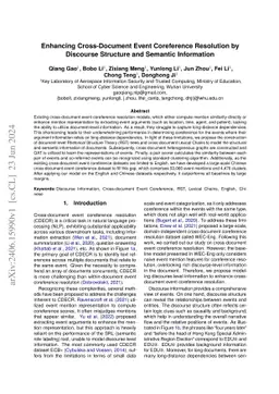 Enhancing Cross-Document Event Coreference Resolution by Discourse
  Structure and Semantic Information