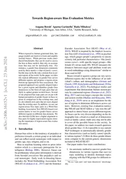 Towards Region-aware Bias Evaluation Metrics