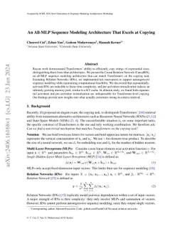 An All-MLP Sequence Modeling Architecture That Excels at Copying