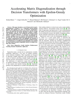 Accelerating Matrix Diagonalization through Decision Transformers with
  Epsilon-Greedy Optimization