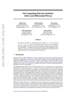 On Computing Pairwise Statistics with Local Differential Privacy