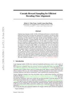 Cascade Reward Sampling for Efficient Decoding-Time Alignment