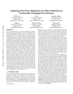 Exploring Test-Time Adaptation for Object Detection in Continually Changing Environments