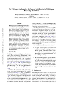 The Privileged Students: On the Value of Initialization in Multilingual
  Knowledge Distillation