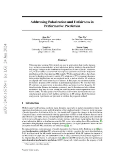 Addressing Polarization and Unfairness in Performative Prediction