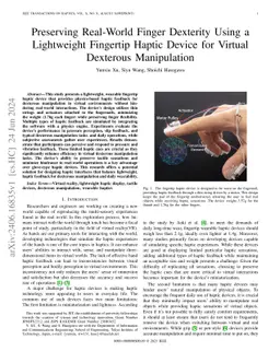 Preserving Real-World Finger Dexterity Using a Lightweight Fingertip
  Haptic Device for Virtual Dexterous Manipulation