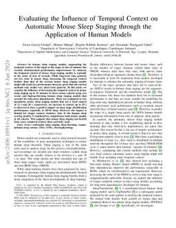 Evaluating the Influence of Temporal Context on Automatic Mouse Sleep
  Staging through the Application of Human Models