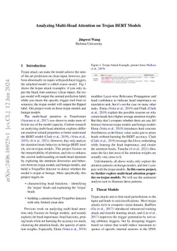 Analyzing Multi-Head Attention on Trojan BERT Models