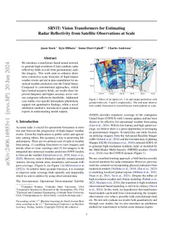 SRViT: Vision Transformers for Estimating Radar Reflectivity from
  Satellite Observations at Scale