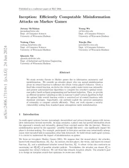 Inception: Efficiently Computable Misinformation Attacks on Markov Games