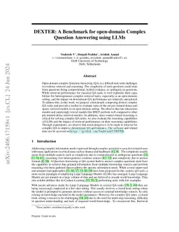DEXTER: A Benchmark for open-domain Complex Question Answering using
  LLMs