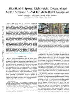 SlideSLAM: Sparse, Lightweight, Decentralized Metric-Semantic SLAM for
  Multi-Robot Navigation