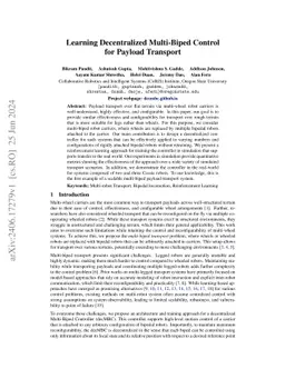 Learning Decentralized Multi-Biped Control for Payload Transport