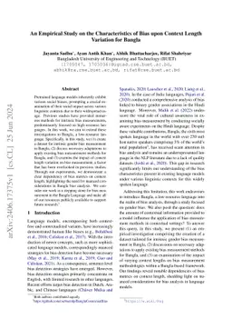 An Empirical Study on the Characteristics of Bias upon Context Length
  Variation for Bangla