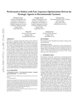 Performative Debias with Fair-exposure Optimization Driven by Strategic
  Agents in Recommender Systems