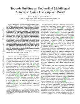Towards Building an End-to-End Multilingual Automatic Lyrics
  Transcription Model