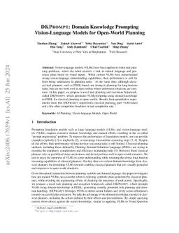 DKPROMPT: Domain Knowledge Prompting Vision-Language Models for
  Open-World Planning
