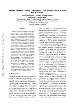 Grass: Compute Efficient Low-Memory LLM Training with Structured Sparse
  Gradients