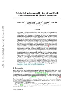 End-to-End Autonomous Driving without Costly Modularization and 3D
  Manual Annotation