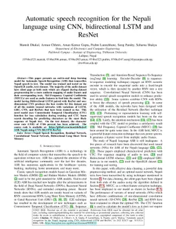 Automatic speech recognition for the Nepali language using CNN,
  bidirectional LSTM and ResNet