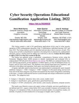 Cyber Security Operations Educational Gamification Application Listing