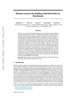 Human-centered In-building Embodied Delivery Benchmark