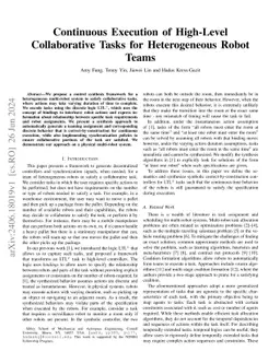 Continuous Execution of High-Level Collaborative Tasks for Heterogeneous
  Robot Teams