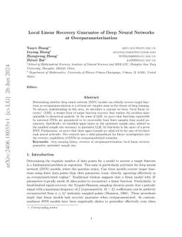 Local Linear Recovery Guarantee of Deep Neural Networks at
  Overparameterization