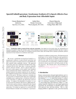 Speech2UnifiedExpressions: Synchronous Synthesis of Co-Speech Affective
  Face and Body Expressions from Affordable Inputs