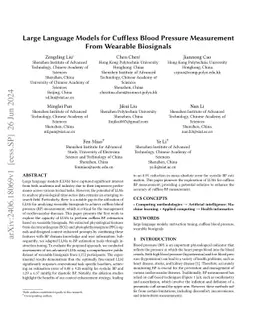 Large Language Models for Cuffless Blood Pressure Measurement From
  Wearable Biosignals