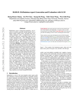 BADGE: BADminton report Generation and Evaluation with LLM