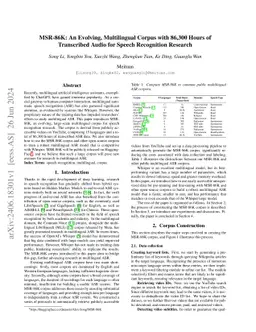 MSR-86K: An Evolving, Multilingual Corpus with 86,300 Hours of
  Transcribed Audio for Speech Recognition Research