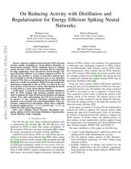 On Reducing Activity with Distillation and Regularization for Energy
  Efficient Spiking Neural Networks