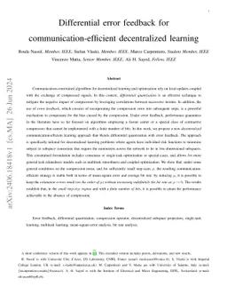 Differential error feedback for communication-efficient decentralized
  learning