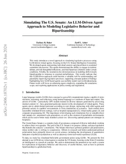 Simulating The U.S. Senate: An LLM-Driven Agent Approach to Modeling
  Legislative Behavior and Bipartisanship