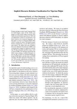 Implicit Discourse Relation Classification For Nigerian Pidgin