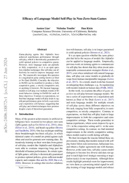 Efficacy of Language Model Self-Play in Non-Zero-Sum Games