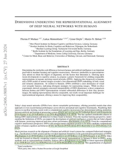 Dimensions underlying the representational alignment of deep neural networks with humans