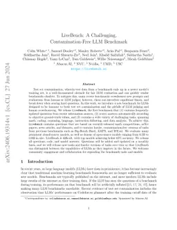 LiveBench: A Challenging, Contamination-Limited LLM Benchmark