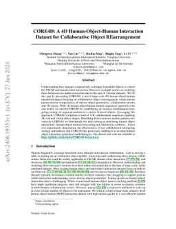 CORE4D: A 4D Human-Object-Human Interaction Dataset for Collaborative
  Object REarrangement